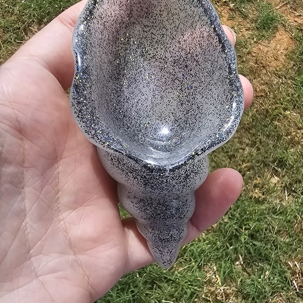 Handmade Resin Black And Silver Iridescent Seashell Ring Dish